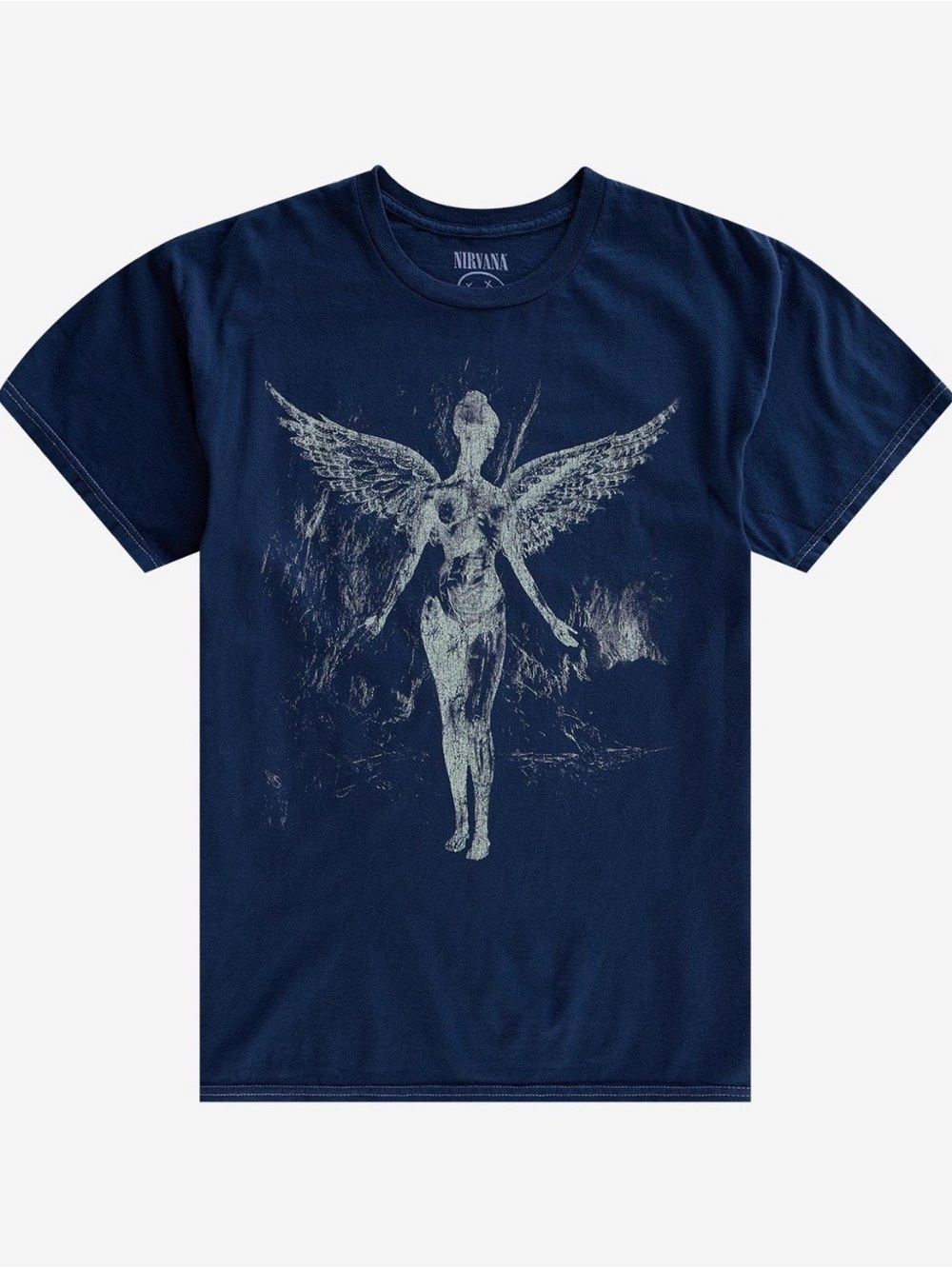 🆕 NIRVANA In Utero Navy Short Sleeve Graphic Pigment Dye Tee